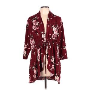 Kiyonna Bellini Top Cardigan Floral Lori Style Tie Front Maroon Red Size 10-12